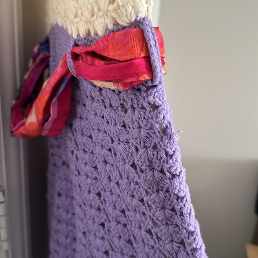 Zimmermann Purple and Cream Knit Dress with Detachable Scarf - Picture 2 of 6